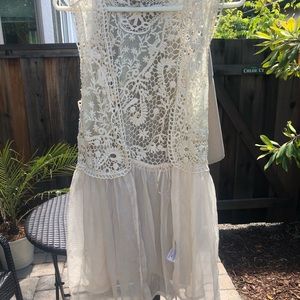Beige ivory Lace sheer dress, sleeveless Bohemian